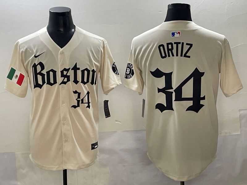 Men 2025 Boston Red Sox #34 Ortiz Cream Five generations Joint Name Nike MLB Jersey style 13->boston red sox->MLB Jersey